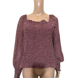 Madewell Smocked Square Neck Blouse in Dusty Mauve